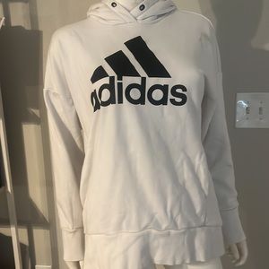White with black Adidas pullover hoodie sweatshirt size medium